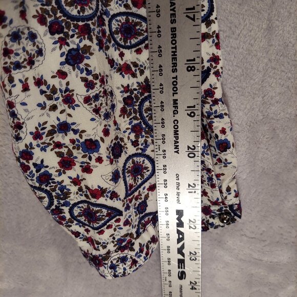 Daniel Rain Blouse womens 1x Peasant roll tab floral tie tassels silver buttons - Picture 7 of 15